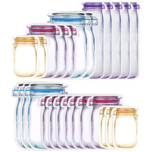 Viacúčelové vrecká na potraviny, vzor Mason Jar, 25 ks, opakovane použiteľné, vzduchotesné, neprepustné, prenosné, na cestovanie,