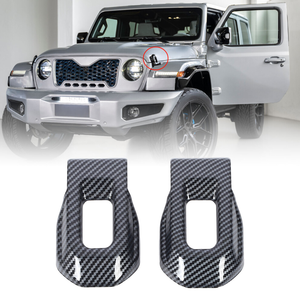 Hood Latch Lock Catch Bracket Cover For Jl Jlu Jt 2018-2024 Carbon Fiber Style 4651359932670