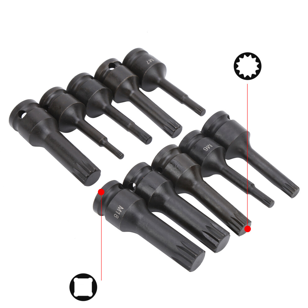 10Pcs 1/2In Drive Cr-Mo Impact Socket Set, M5âM18, Black 4261359935504