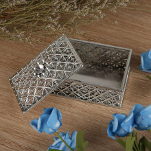 12 Stück Kunststoff-Quadrat Schatztruhe Schmuckkästchen für Hochzeiten & Partys, Silber
