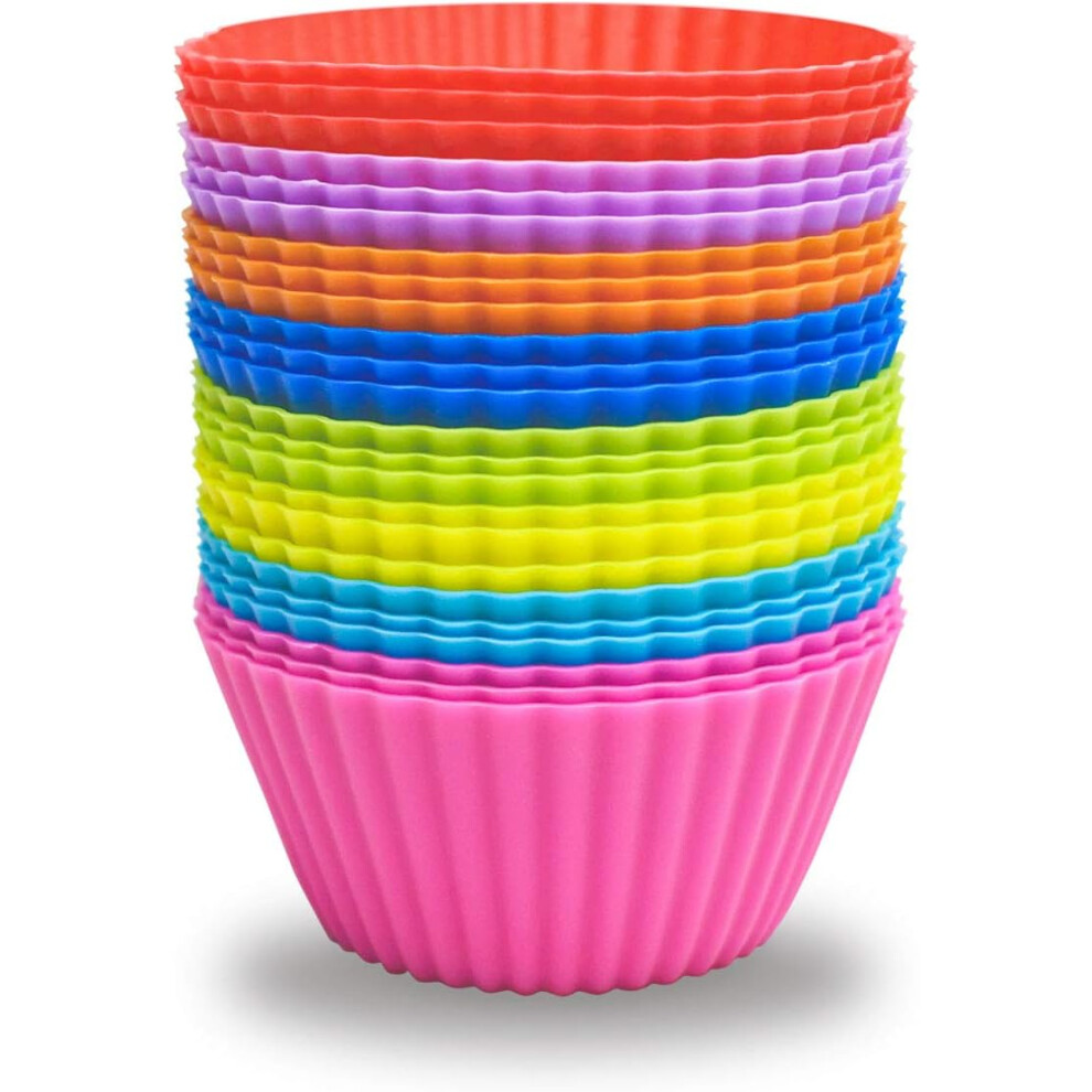 Versatile Silicone Baking Cups, Flexible Body, Non-Stick Cupcake Molds, Easy Clean, Perfect For Baking, Lunch/Snack Cups, 8 Rainbow Colors, Standard S-image-OPC-PMWP2JB-NEW