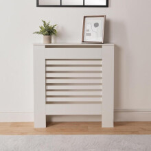 (White, Small - 81.5 x 78 x 19cm) OHS Modern MDF Horizontal Slatted Grill Shelving Radiator Cover Unit