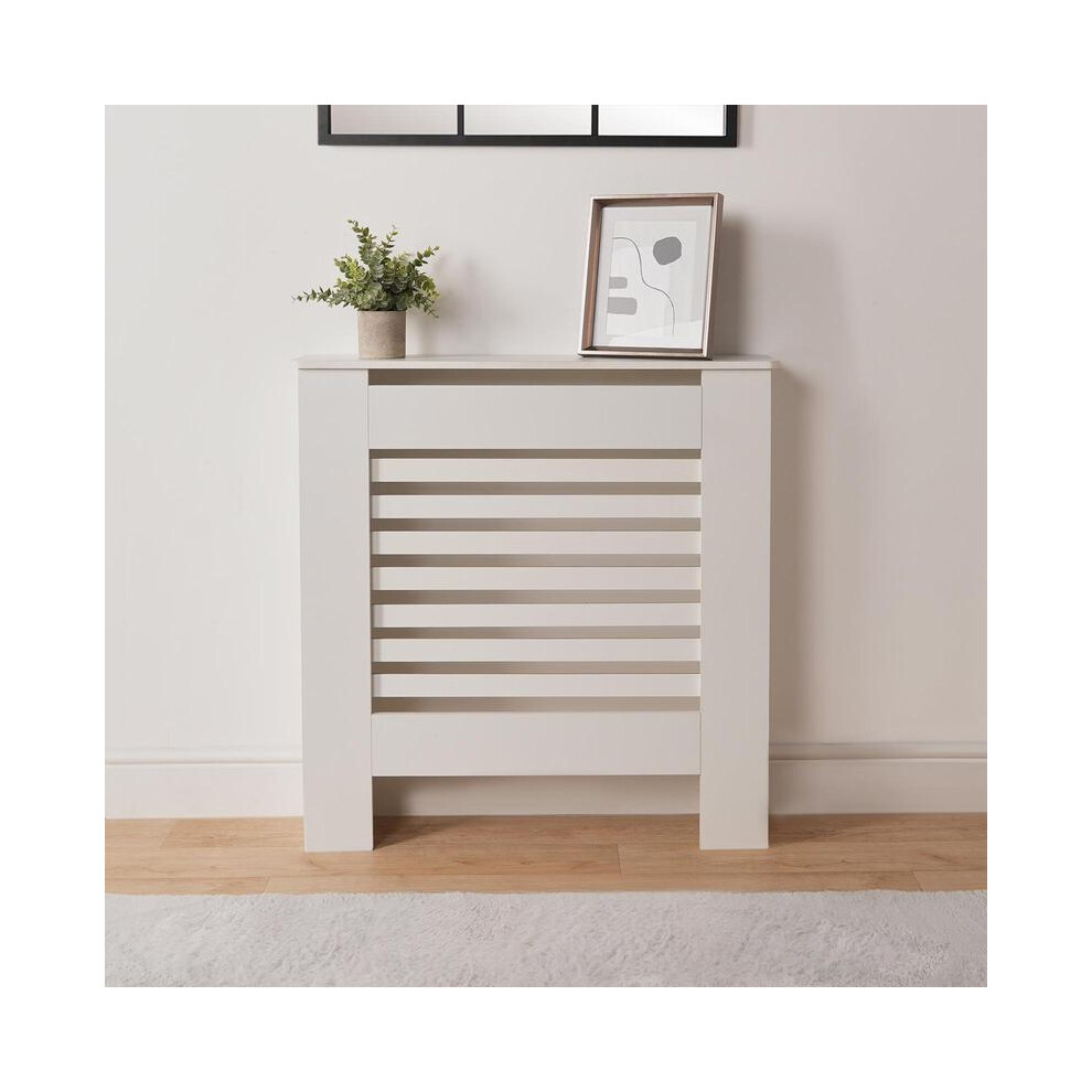 (White, Small - 81.5 X 78 X 19Cm) Ohs Modern Mdf Horizontal Slatted Grill Shelving Radiator Cover Unit 8011452266755