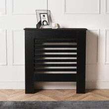 (Black, Large - 81.5 x 150 x 19cm) OHS Modern MDF Horizontal Slatted Grill Shelving Radiator Cover Unit
