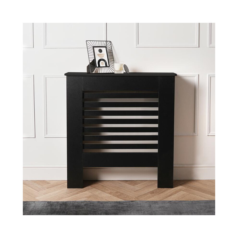 (Black, Large - 81.5 X 150 X 19Cm) Ohs Modern Mdf Horizontal Slatted Grill Shelving Radiator Cover Unit 8011452266670