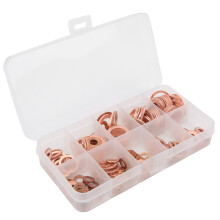200pcs Red Copper Gasket Set, M5-M14, Flat Washers, Sealing Rings