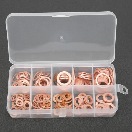 200pcs Red Copper Gasket Set, M5-M14, Flat Washers, Sealing Rings 2