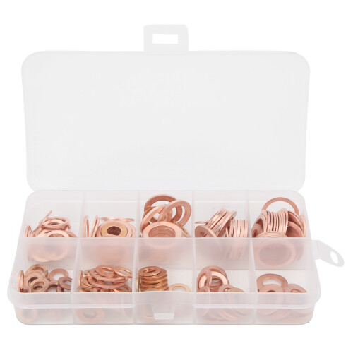 200pcs Red Copper Gasket Set, M5-M14, Flat Washers, Sealing Rings 1