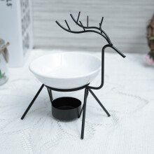 Hirschförmiger Edelstahl-Keramik-Aroma-Verbrenner Kerzenhalter 17,5 cm Schwarz