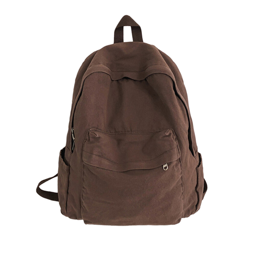 Trendy School Bag Middle Student Book Bags Canvas-Brown
