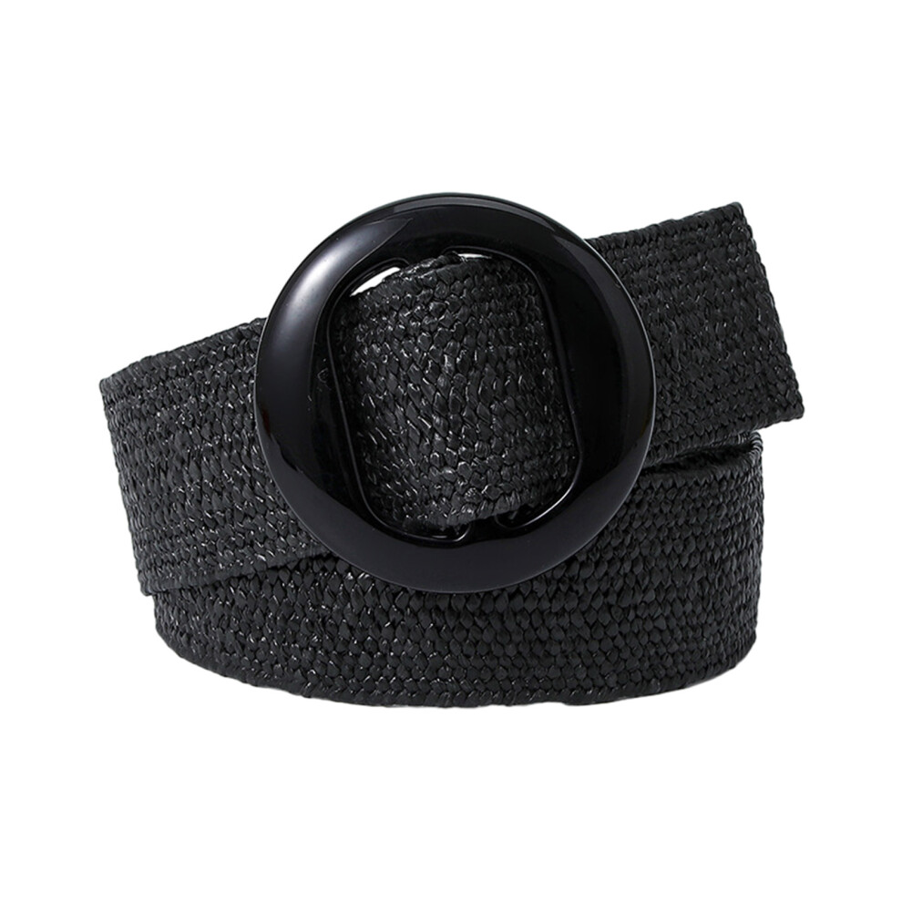 Women Beach Bohemian Wide Belt Colorful Buckles Braided-Black-image-OPC-PMWPK8J-NEW