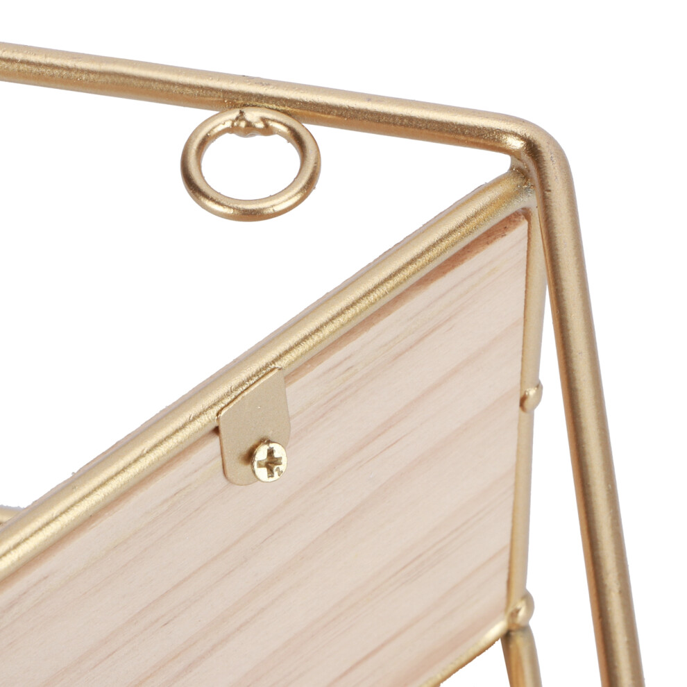 Wall Storage Rack Organizer - Wrought Iron & Wood, Gold, 31x30cm-image-OPC-PMWPKCQ-NEW