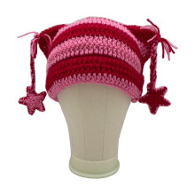 Crochet-Woolen Yarn Girls Hat Fashion Gothic Women Hat-rose red
