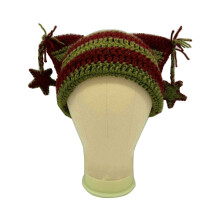 Handwoven Female Hat Winter Warm Knitted Hat for-army green red