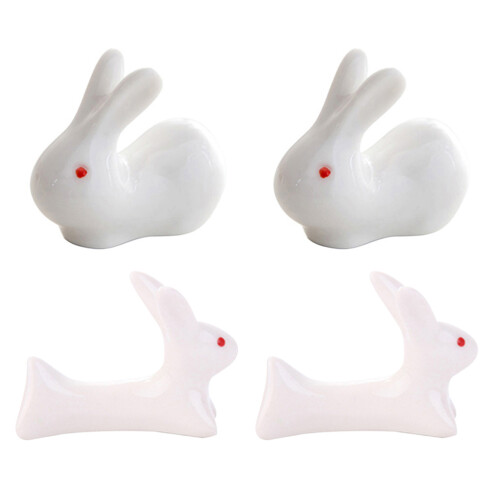 4Stk Hasenform Essstäbchenhalter Besteckhalter Keramik 2