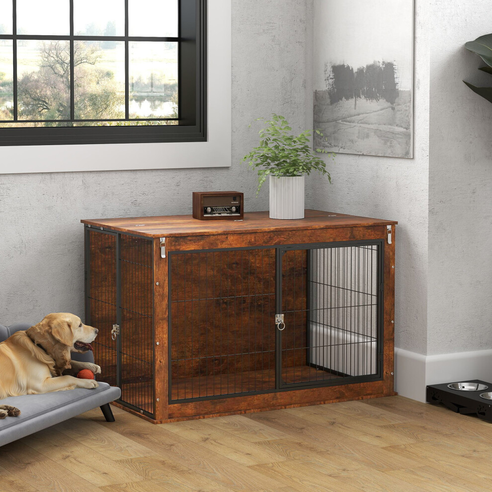Pawhut Dog Crate Furniture With Openable Top, Two Doors, For Xl Dogs