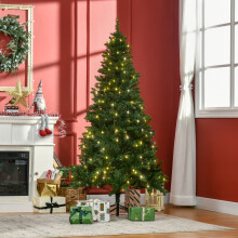 HOMCOM 6FT Prelit Artificial Christmas Tree w/ Warm White Light Xmas Decoration