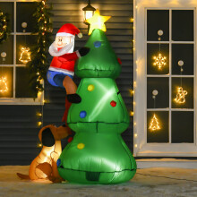 HOMCOM 6ft Inflatable Christmas Tree, LED Light with Santa Claus Dog Decoration
