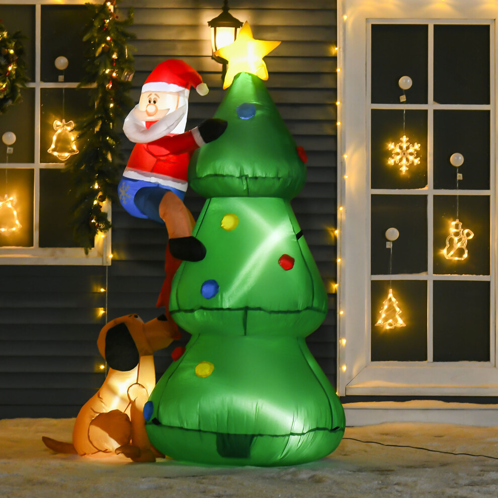 Homcom 6Ft Inflatable Christmas Tree, Led Light With Santa Claus Dog Decoration Green