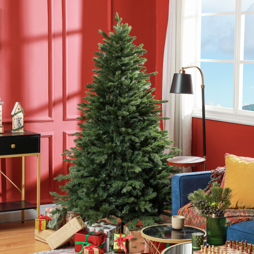 HOMCOM 6 Ft Artificial Christmas Tree with Metal Base, Hinged Branches