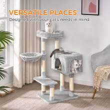 (Light Grey) 98CM Christmas Gift Cat Tree For Indoor Cats with Scratching Post, Hanging Ball