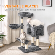 (Dark Grey) 98CM Christmas Gift Cat Tree For Indoor Cats with Scratching Post, Hanging Ball