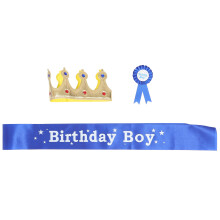3 Stuks Verjaardag Kroon Sash En Corsage Set Voor Jongens