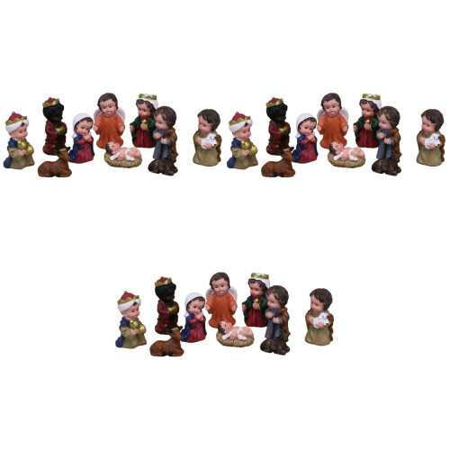 3 Sets Hars Kerststal Versieringen Thema Ornamenten Beeldjes 2