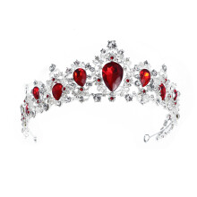 2Stk Royal Crystal Tiara Hochzeitskrone Kopfschmuck Braut Silber Rot