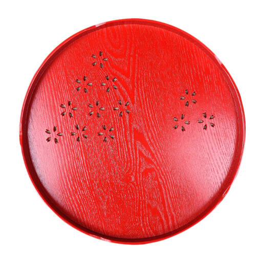 3 Holz Tablett Rund Durchbrochen Tee Zubehör Rot
