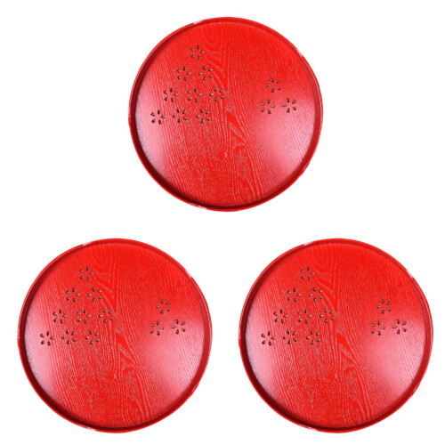 3 Holz Tablett Rund Durchbrochen Tee Zubehör Rot 1
