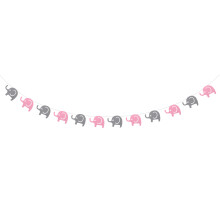 6 Baby Geburtstagsparty Elefant Zugflagge Pink Grau