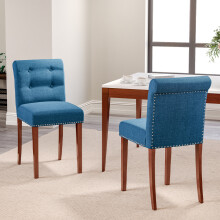 Set of 2 Contemporary Buttoned Accent Dining Chair Studded Rim, Blue