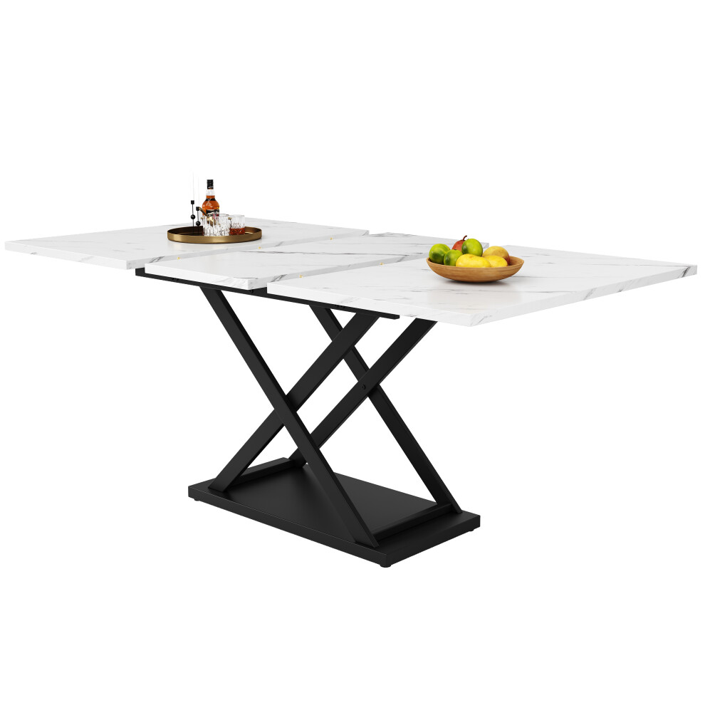 Space-Saving Extending Dining Table 80 cm White Marble Surface with Black Iron Legs Ideal for Kitchen & Living Room-image-OPC-PMWR8CC-NEW