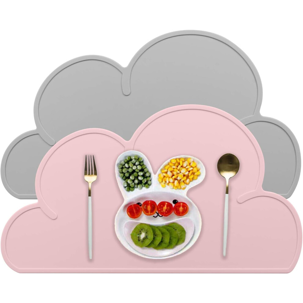 Cloudy Silhouette Placemats, Reversible Non-Slip Silicone For Kids, Easy To Clean Design With Raised Edges For Mess-Free Dining, Portable And Heat Res