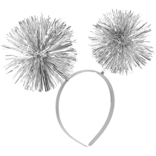 2Stk. Glitzer PomPom-Kopfschmuck Für Kinder Silber 2