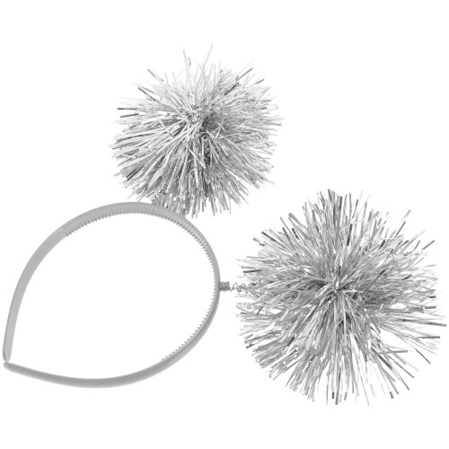2Stk. Glitzer PomPom-Kopfschmuck Für Kinder Silber 1
