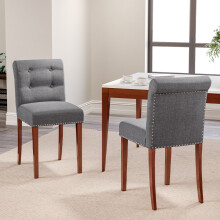Set of 2 Contemporary Buttoned Accent Dining Chair Studded Rim, Dark Grey