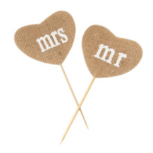 3Stk Mr Mrs Herzförmiges Jute-Fahnenband Rustikale Partydekoration