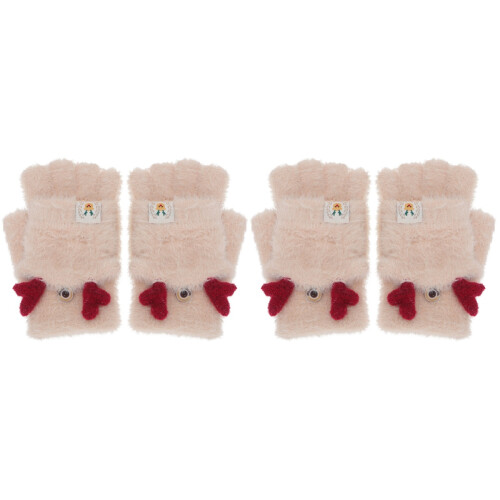 2 Paar Kinder Plüsch Halbfinger Außenhandschutz Beige 1