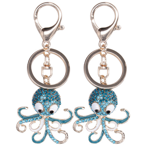 2PCS Blue Octopus Rhinestone Keychains, 11cm Bag Charm Accessories 1