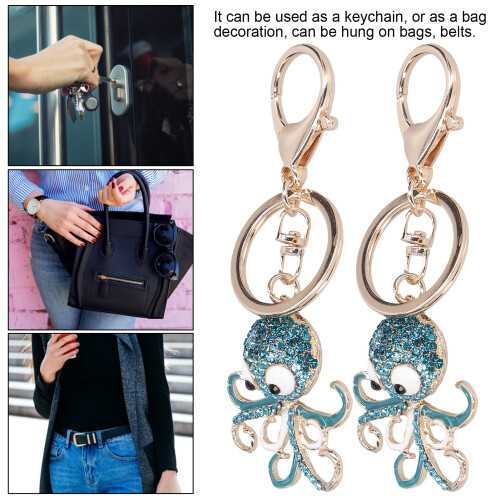 2PCS Blue Octopus Rhinestone Keychains, 11cm Bag Charm Accessories 2