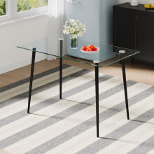 120cm Modern Dining Table with Tempered Glass Tabletop & Metal Legs