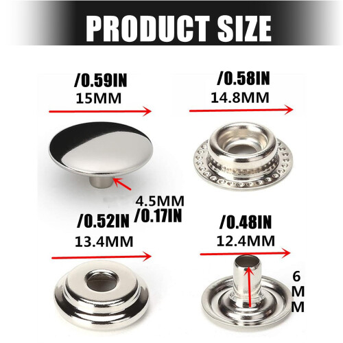 Stainless Steel Snaps Fasteners 15mm Durability Button with 2