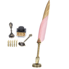 Vintage Wasserfedernpenset mit goldener Spitze – rosa Geschenk für Kalligraphie