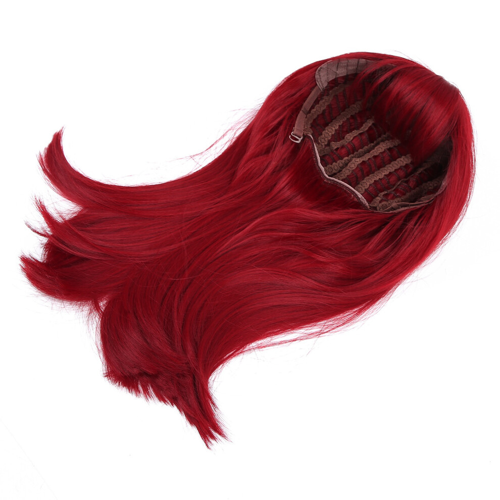 Elegant Red Straight Wig 47cm for Women High Temp Fiber Fake Hair with Bang