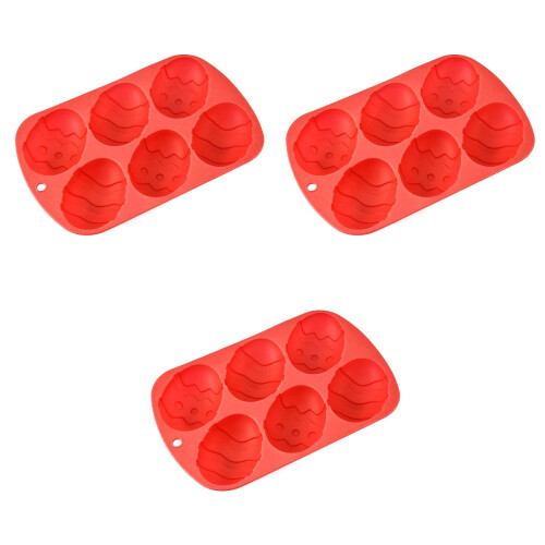 3Stück Silikon -Form 6-Ei Muffin Form Festtags Gebäckform Rot 2