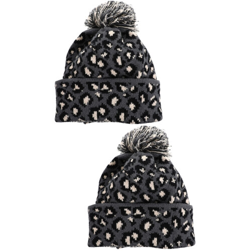 2Stk Damen Mütze Leopard Print Wollmütze 2