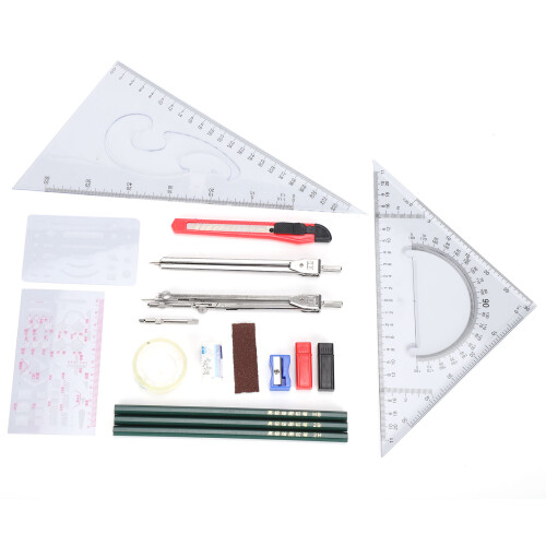 17Pcs Geometry Set – Drawing Compass, Rulers, Eraser for Students