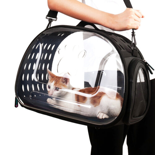 Living And Home Portable Transparent Pet Carrier, Black